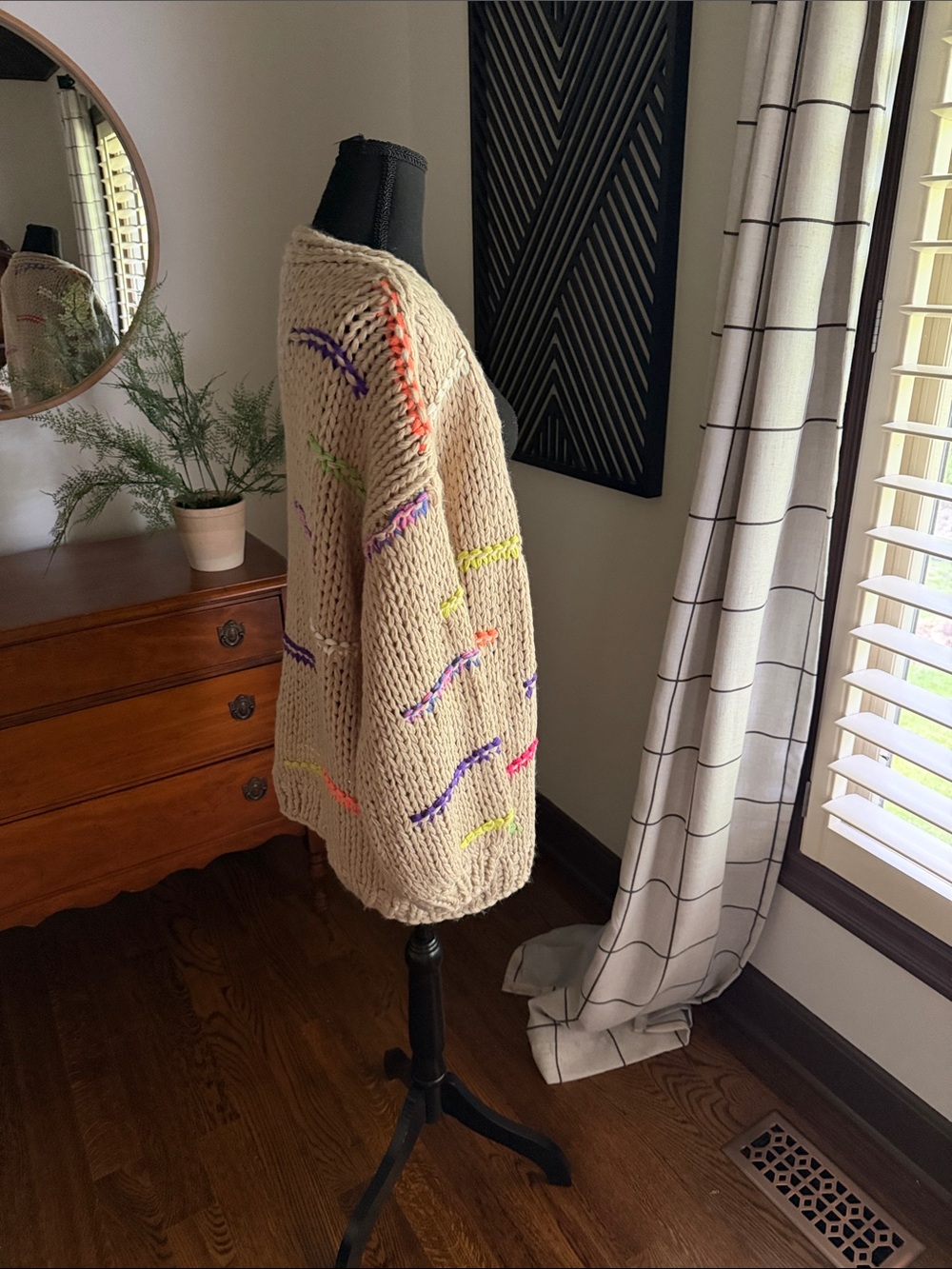Listicle oatmeal cardigan with balloon sleeves medium - Picture 3 of 13